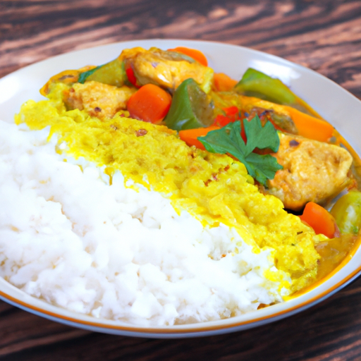 Tazones de arroz jazmín con pollo al curry