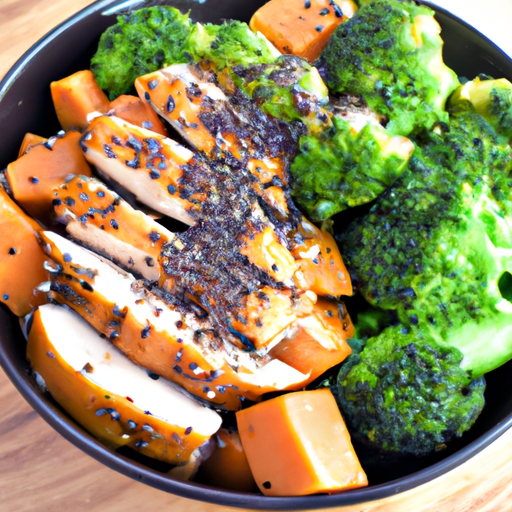 Tazón de pollo con batata y brócoli