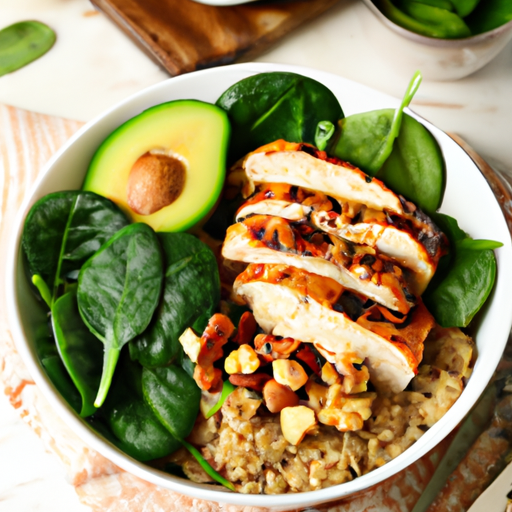 Tazón de pollo y espinacas